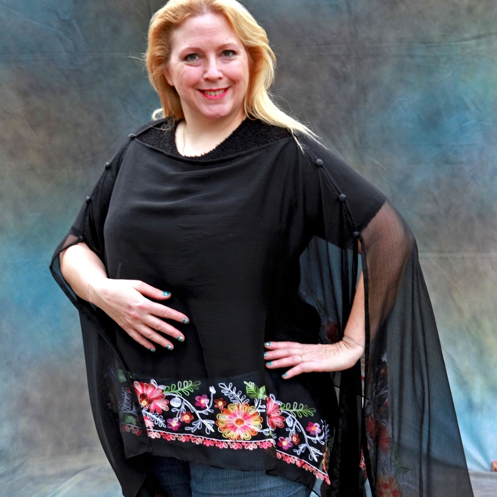 Unique, versatile, embroidered wrap!